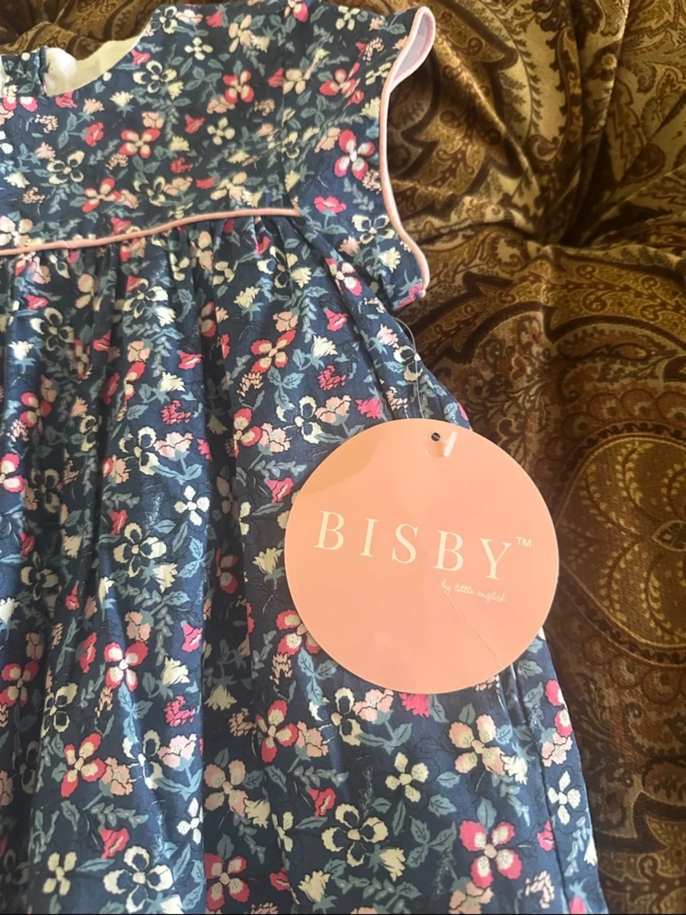 NWT BISBY by Little English Navy Floral Girls' Dress with Pink Accents